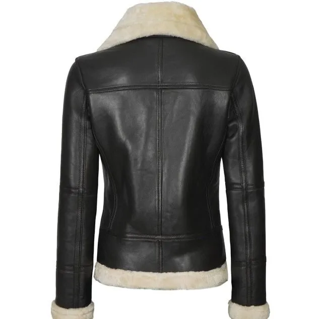 Black Lambskin Leather Jacket with Faux Shearling Sale