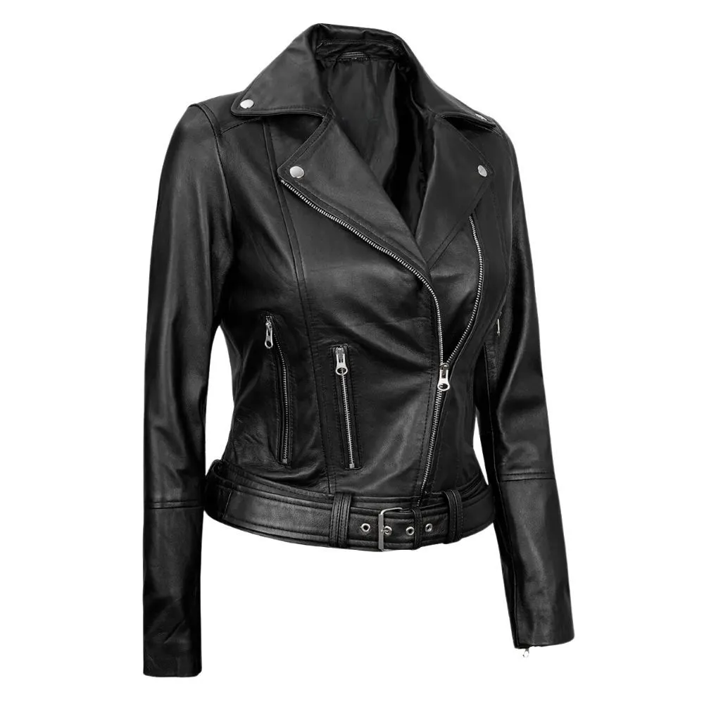 Black Leather Biker Jacket Women Sale