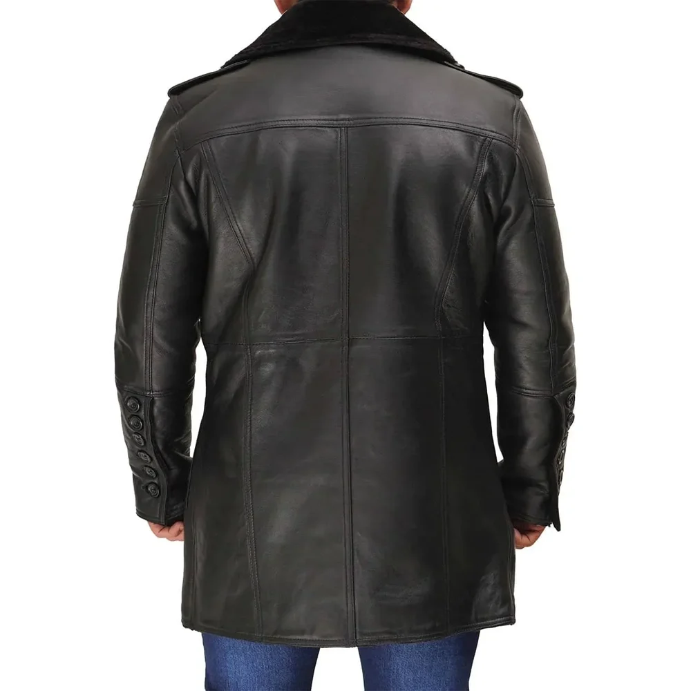 Black Leather Coat with Faux Shearling Mens for Sale