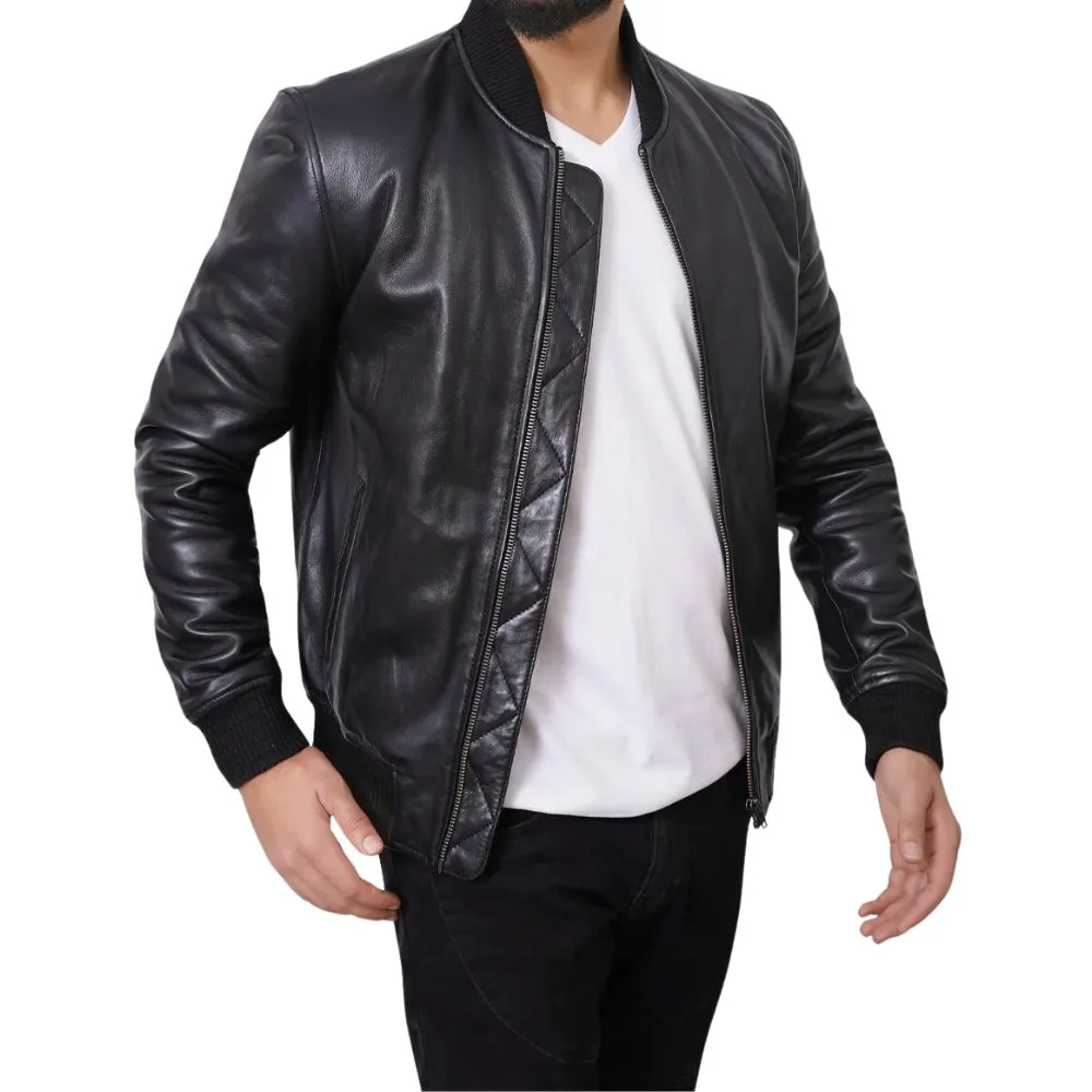 Bomber-Black-Leather-Jacket-Mens Online