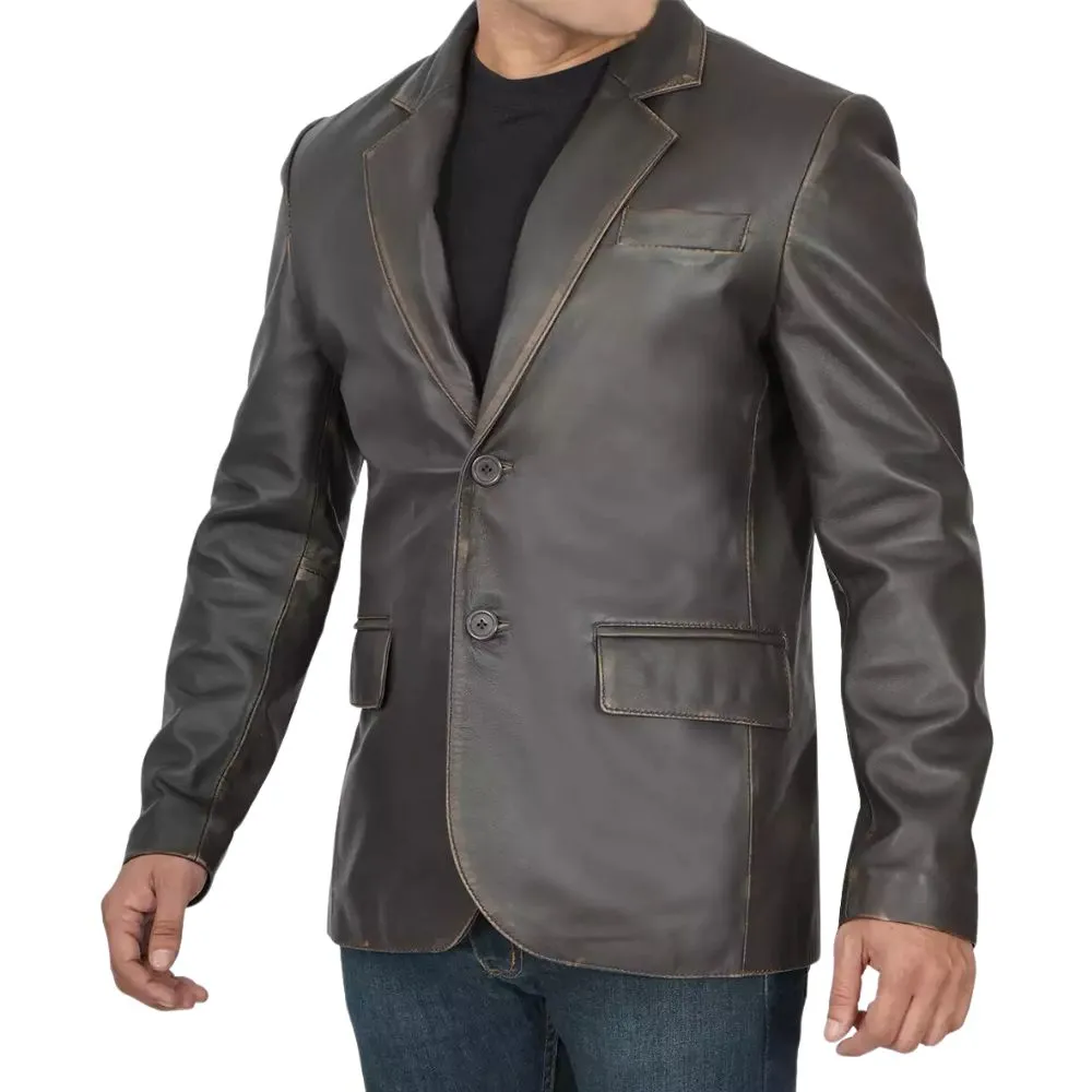 Buy Brown Distressed Leather Coat Men’s