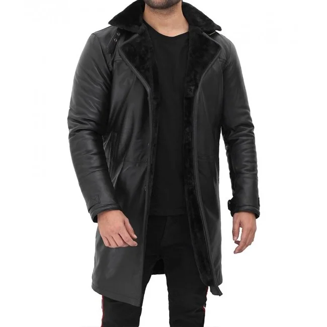 Buy Mens Black Leather Shearling Coat