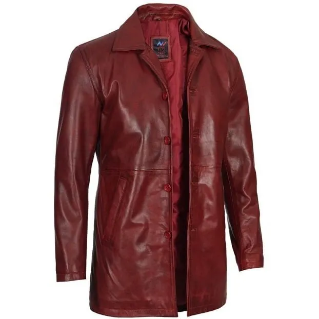 Men Maroon Leather Car Coat Sale