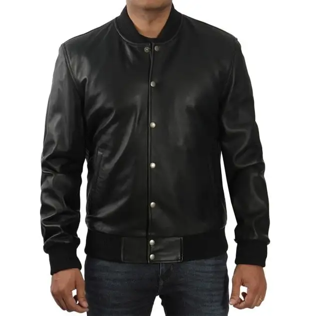 Mens Black Bomber Leather Jacket