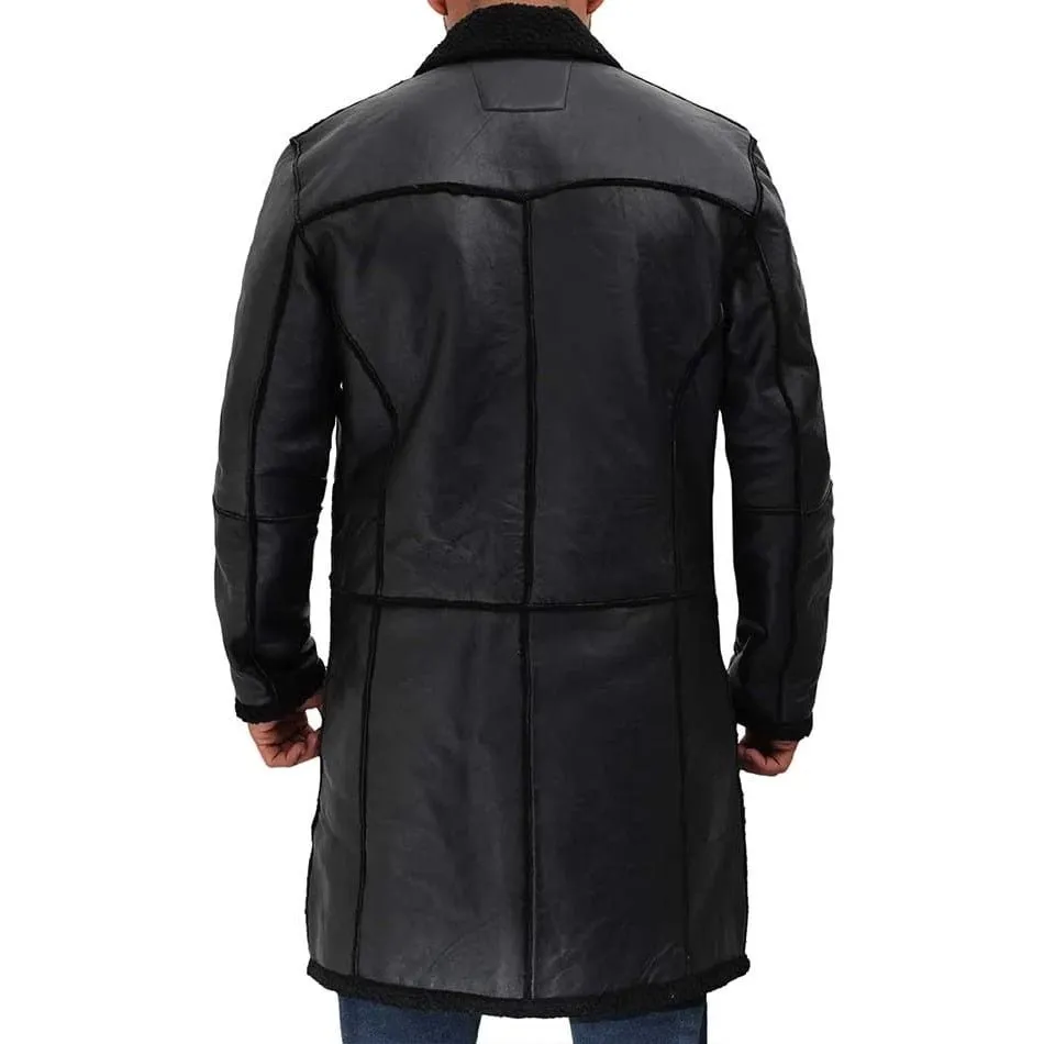 Mens Leather Shearling Coat Black Best Deals