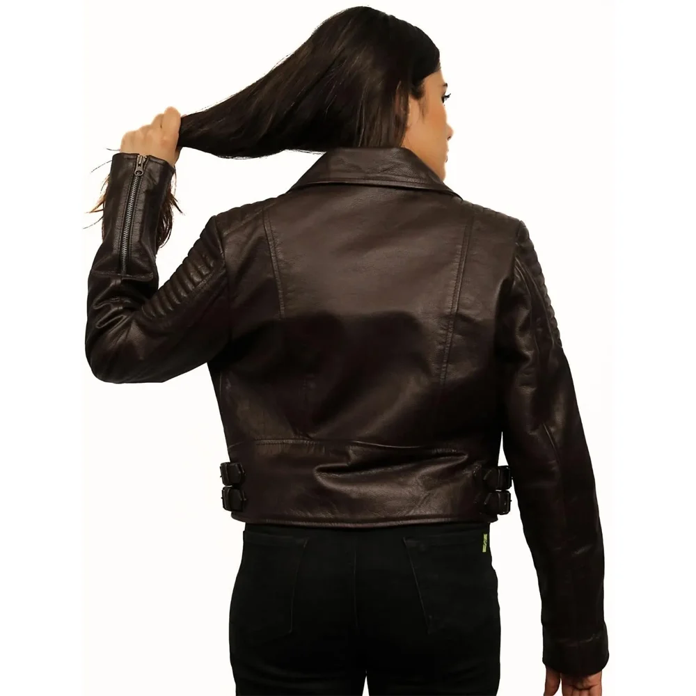 Real Lamb Leather Crop Biker Jacket Best Deals