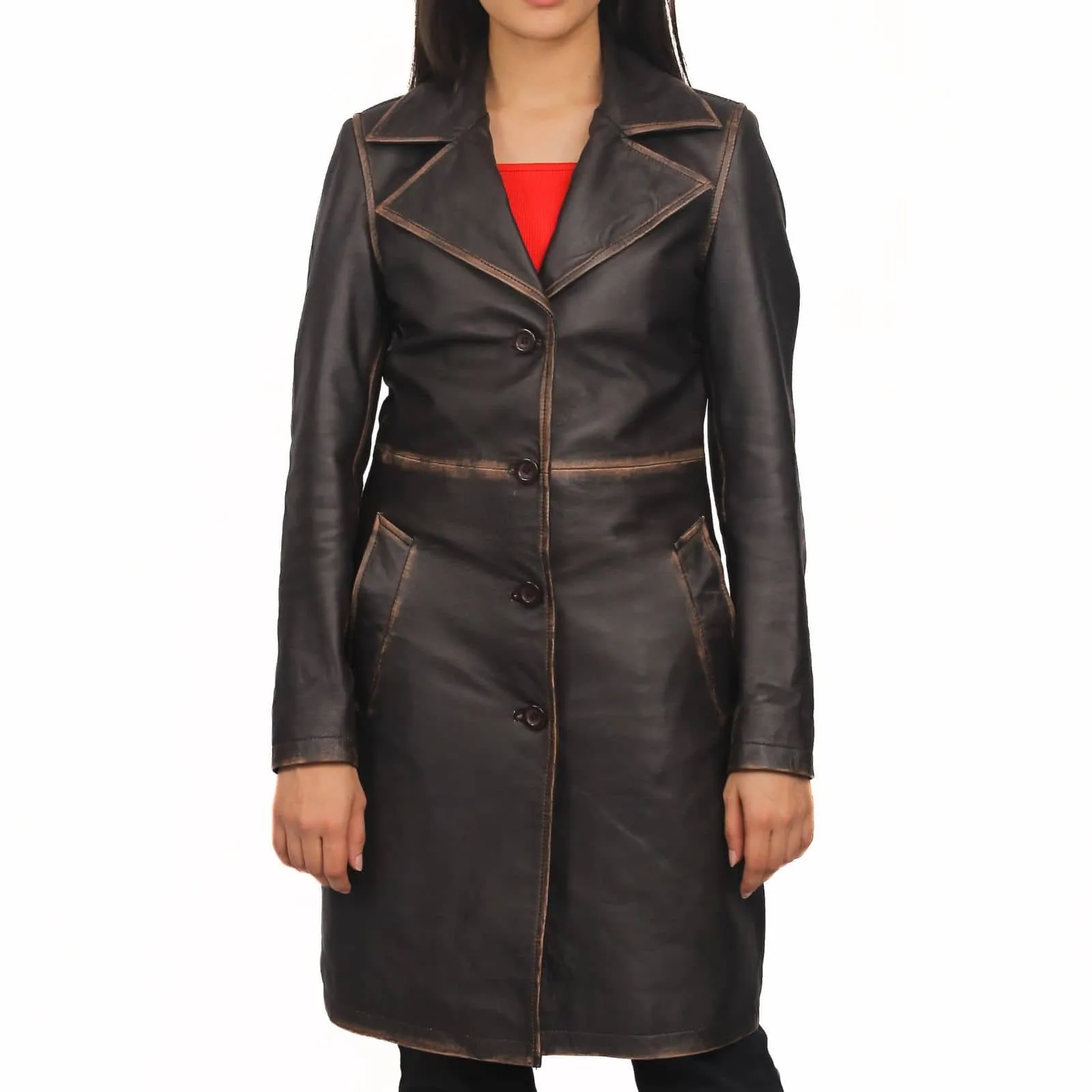 Distressed Brown Leather Coat Womens | Lambskin Coat Womens
