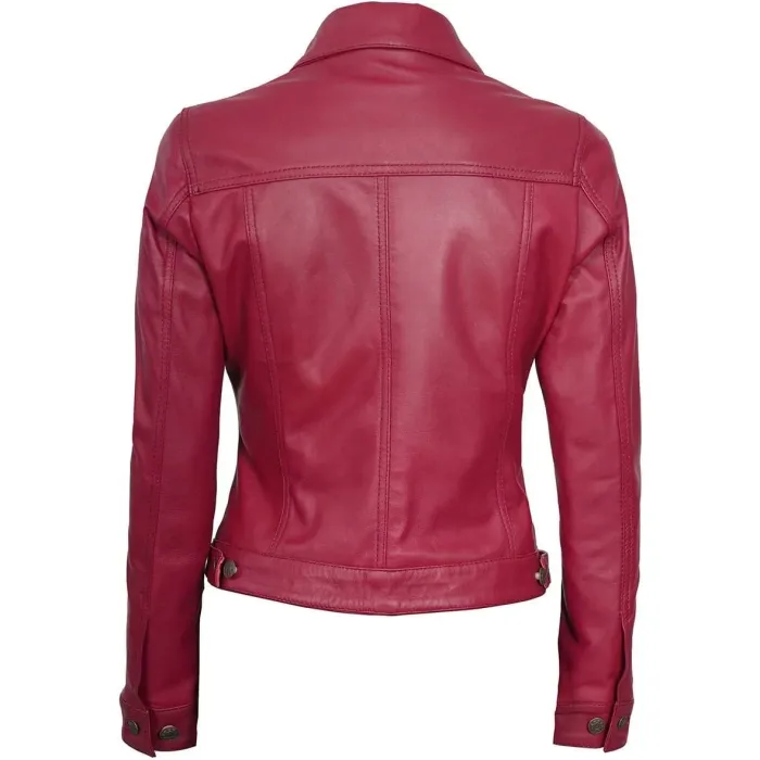 Women’s Pink Leather Trucker Jacket Sale