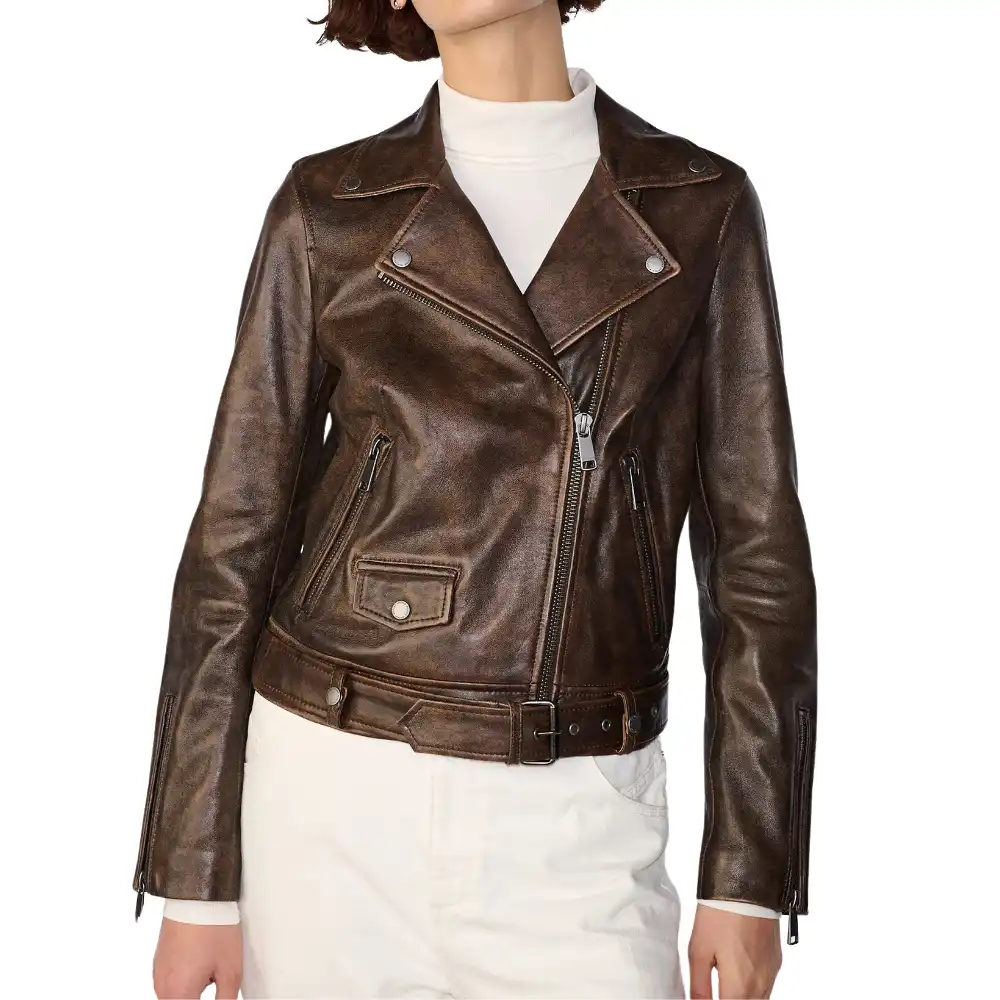 Vintage Brown Leather Jacket Womens