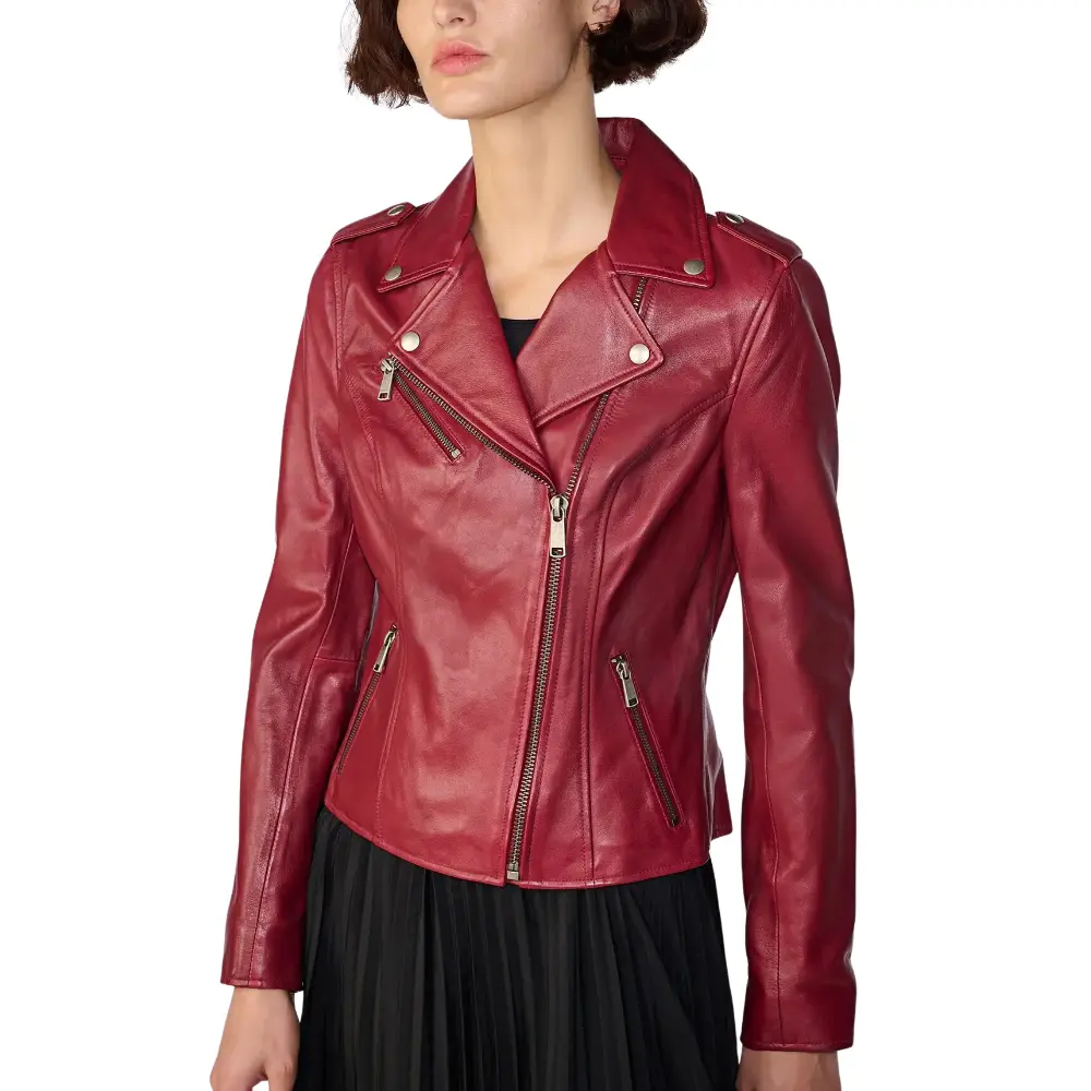 Red Leather Motorcycle Jacket Womens