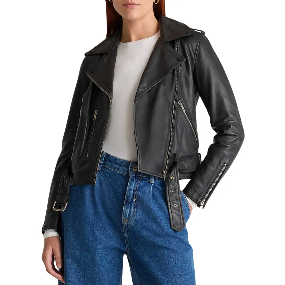 Black Biker Cropped Leather Jacket