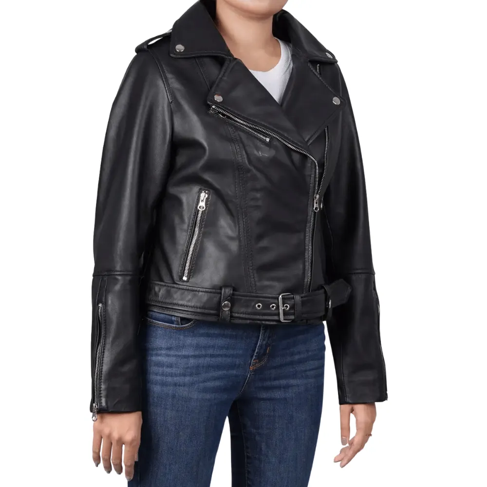 Black Biker Leather Jacket Womens