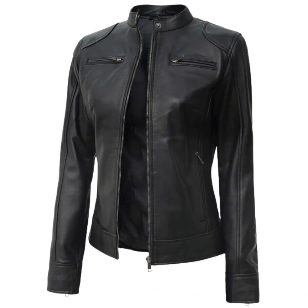 Black Cafe Racer Leather Jacket