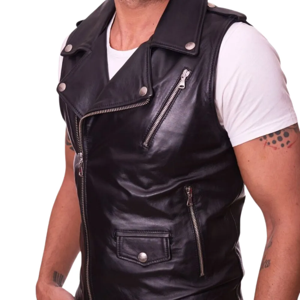 Black Leather Biker Vest