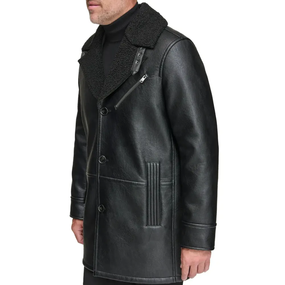 Black Leather Shearling Coat