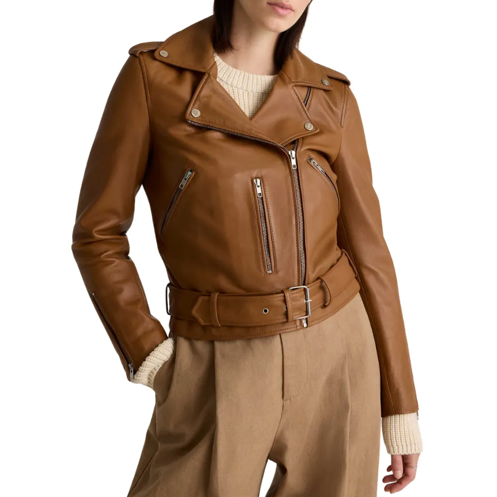 Brown Leather Biker Jacket Womens