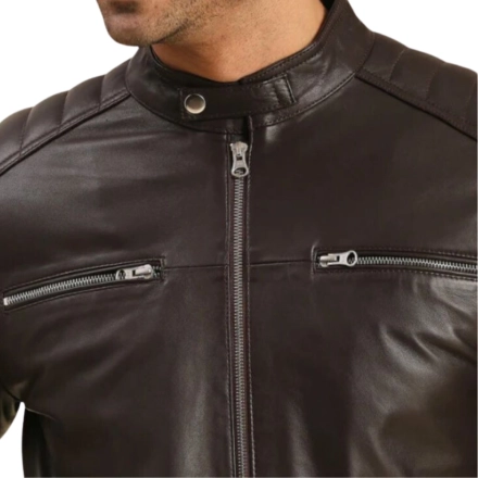 Brown Leather Cafe Racer Jacket