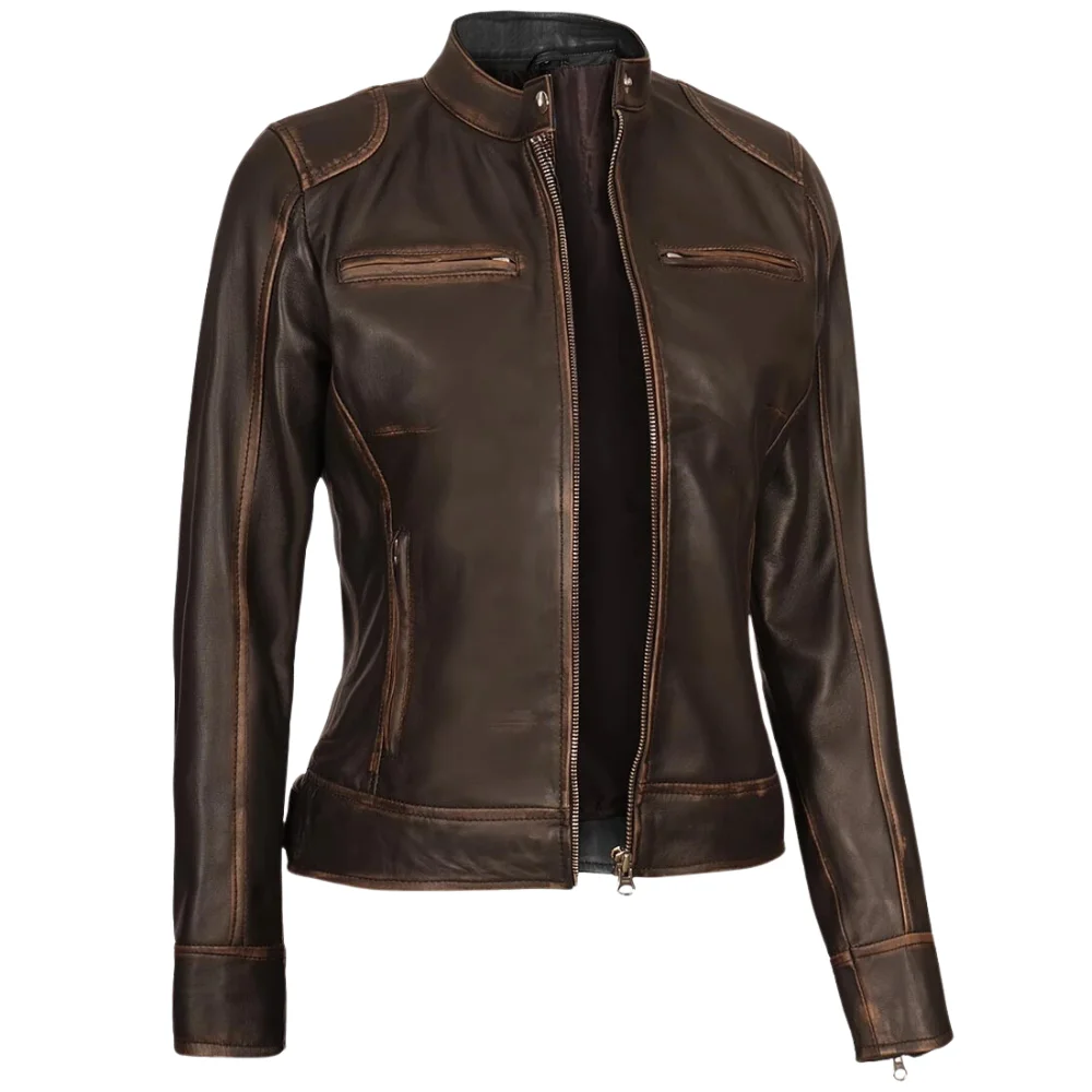 Brown Motorcycle Distressed Leather Jacket