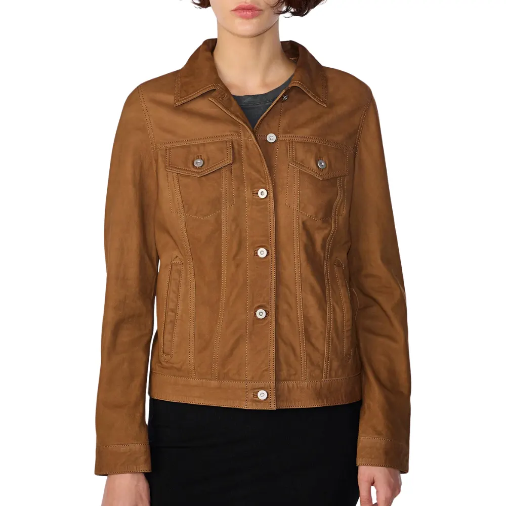 Brown Trucker Leather Jacket