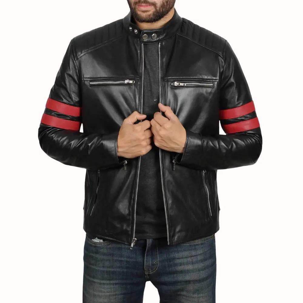 Cafe Racer Black Leather Jacket Mens