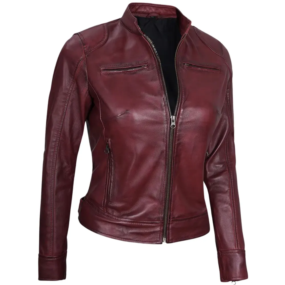 Maroon Cafe Racer Leather Jacket