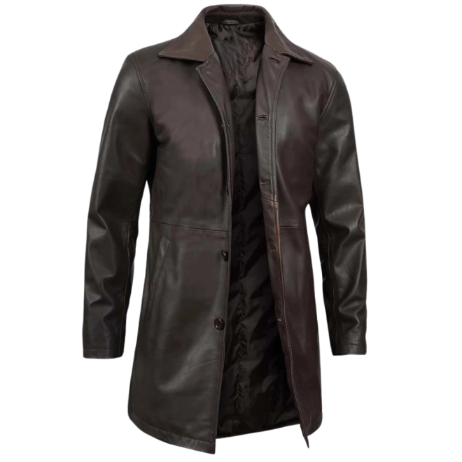 3/4 Length Dark Brown Leather Coat