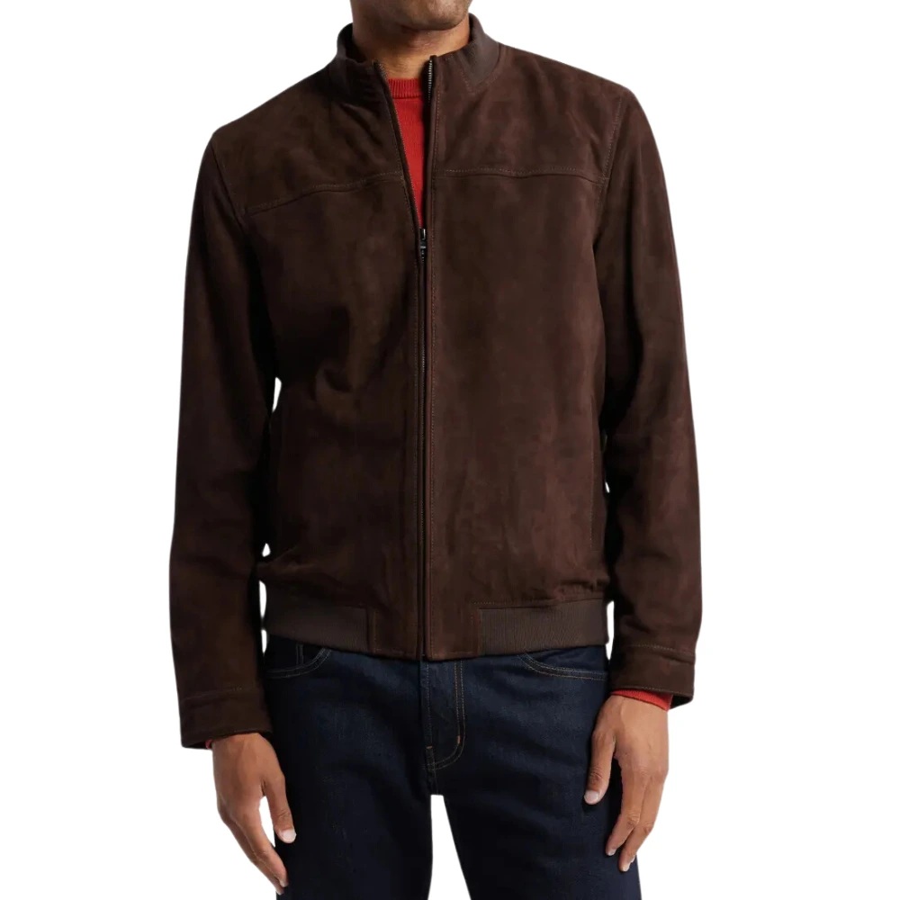 Dark Brown Suede Bomber Jacket