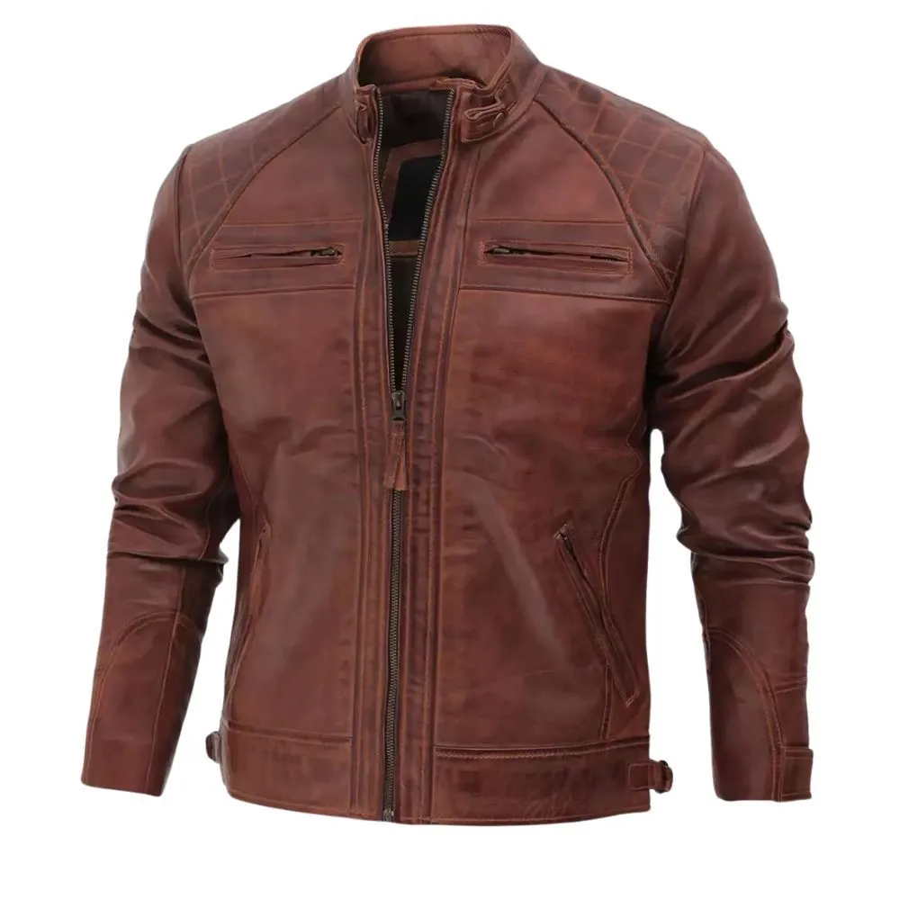 Distressed Brown Leather Jacket Mens