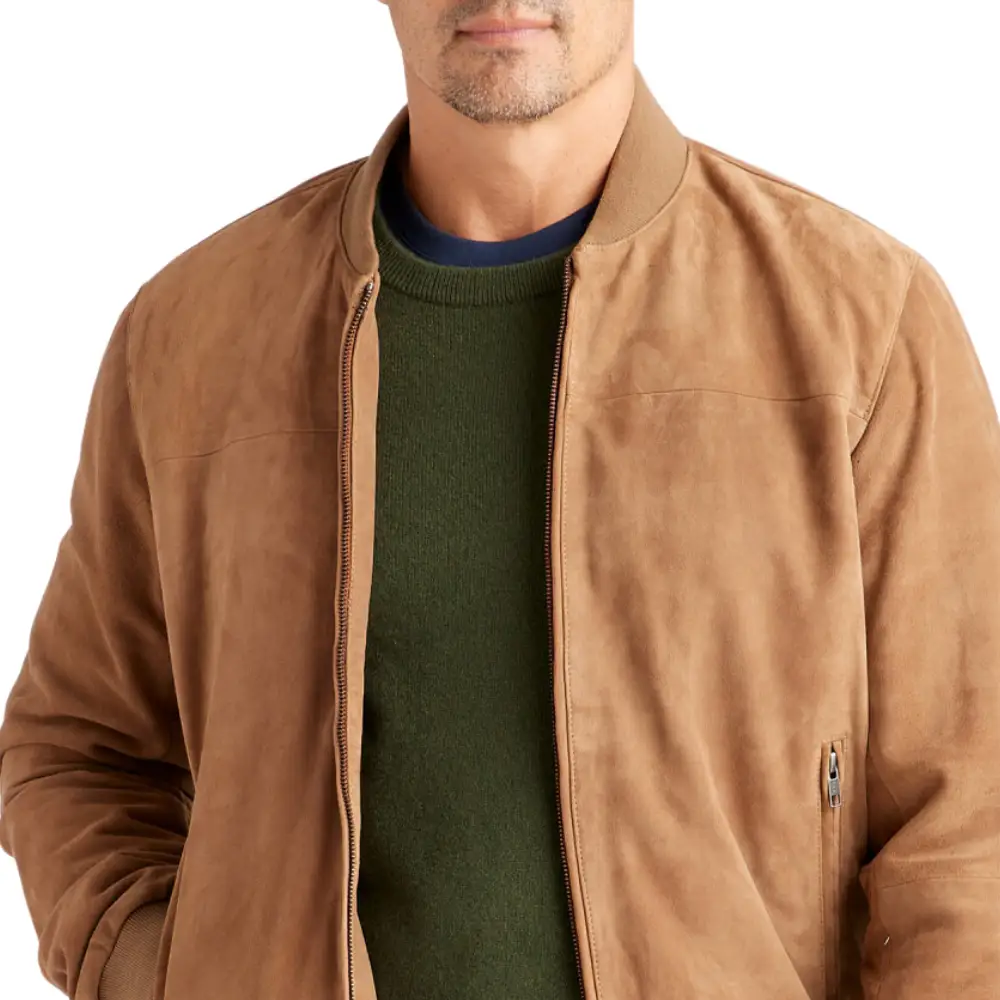 Harringtone Camel Suede Leather Bomber Jacket