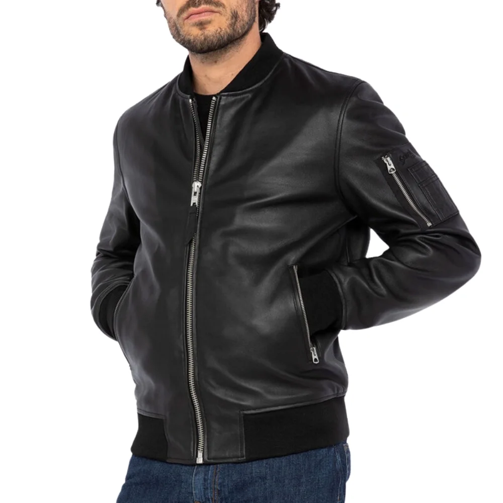 Lambskin Black Leather Bomber Jacket