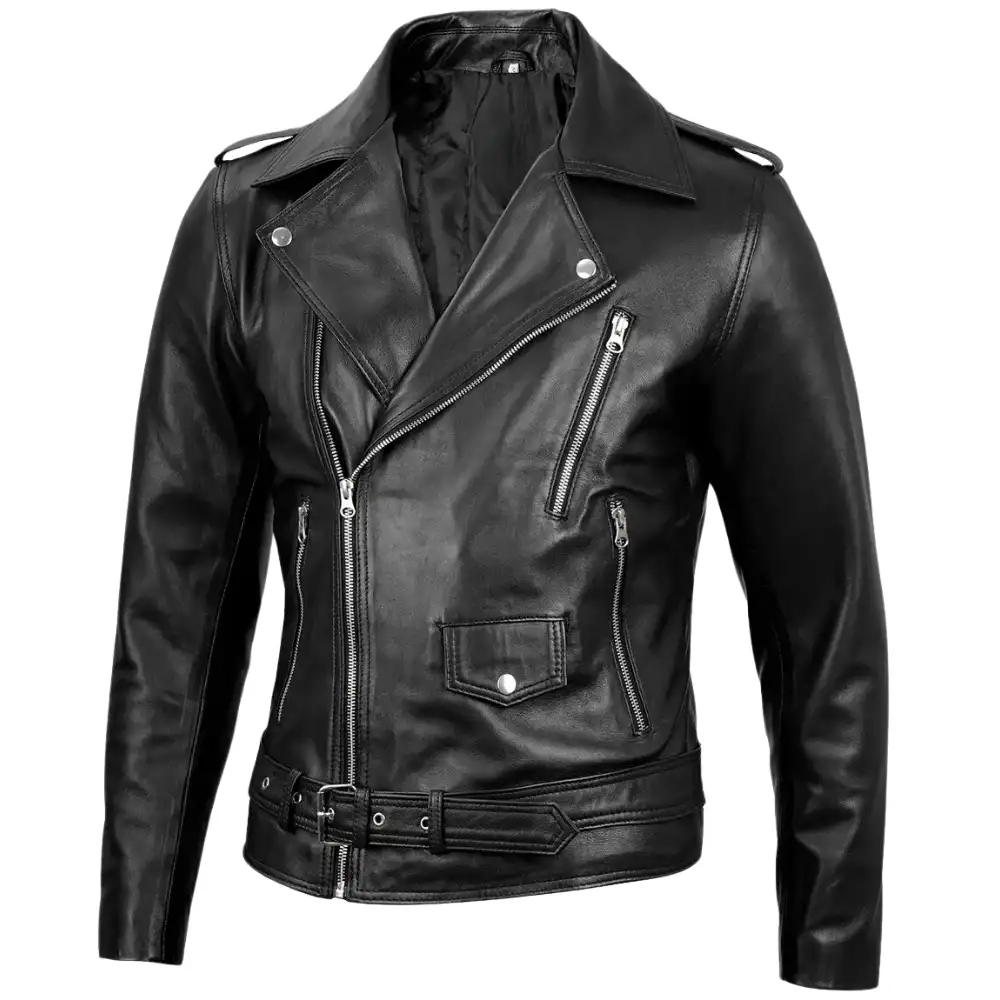 Leather Black Biker Jacket Mens