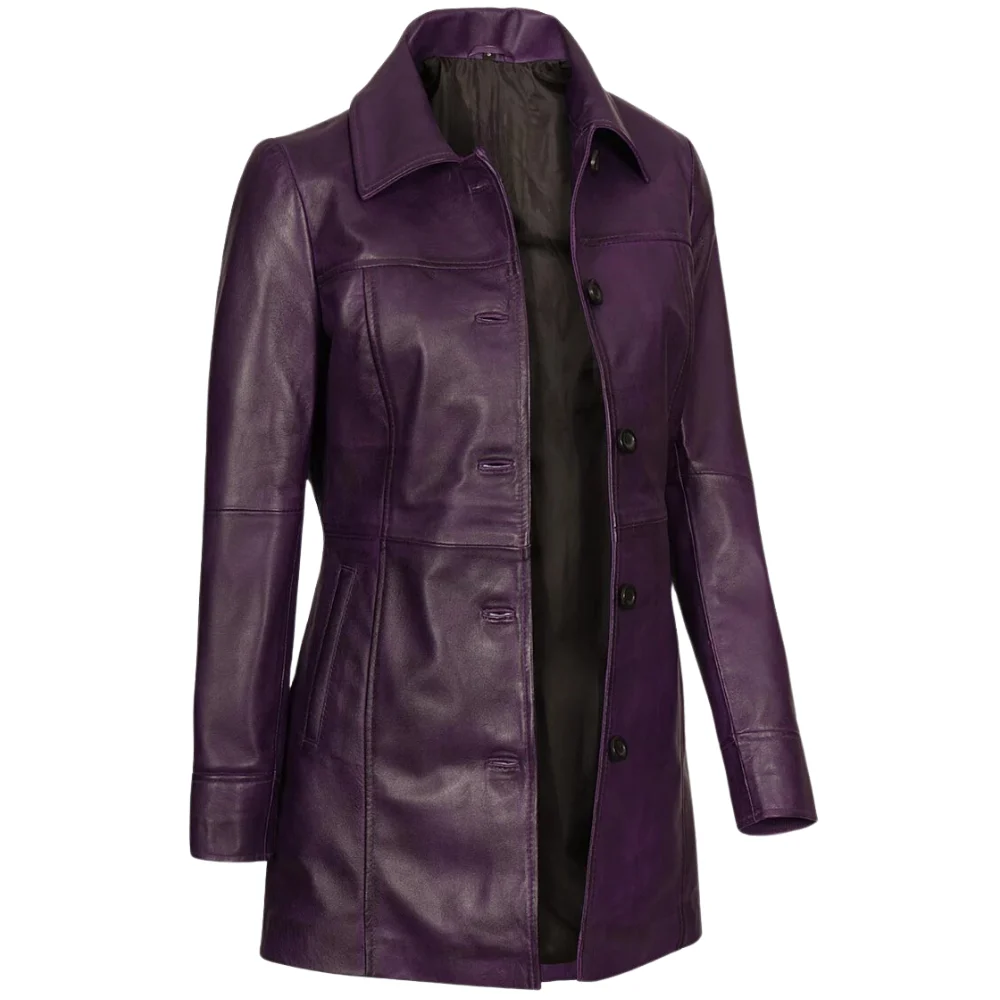 Real Lambskin Purple Leather Coat