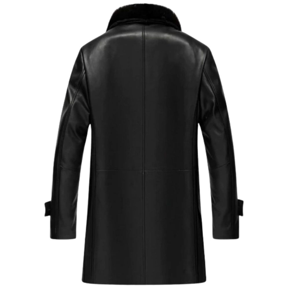 Mens Black Leather Fur Coat