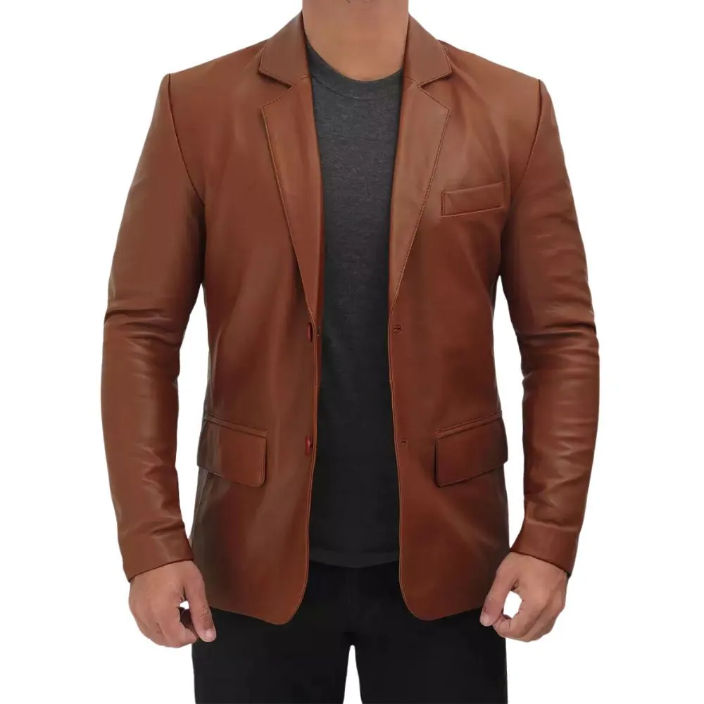 Cognac Mens Leather Blazer