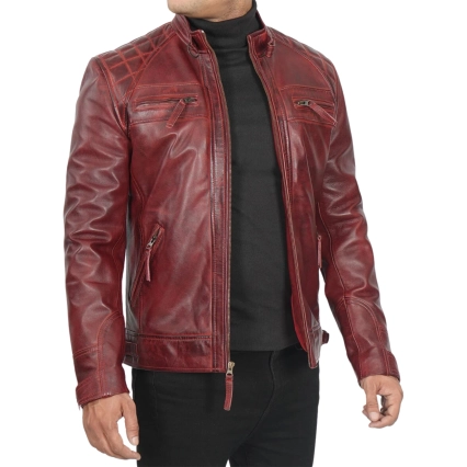 Men's Maroon Leather Biker Jacket