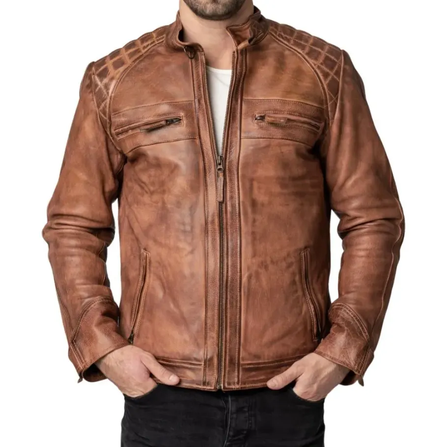 Brown Distressed Leather Motorcycle Jacket