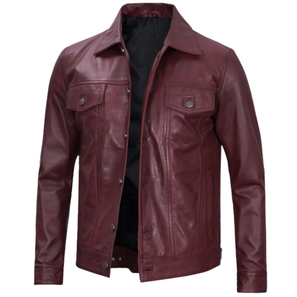 Leather Maroon Trucker Jacket