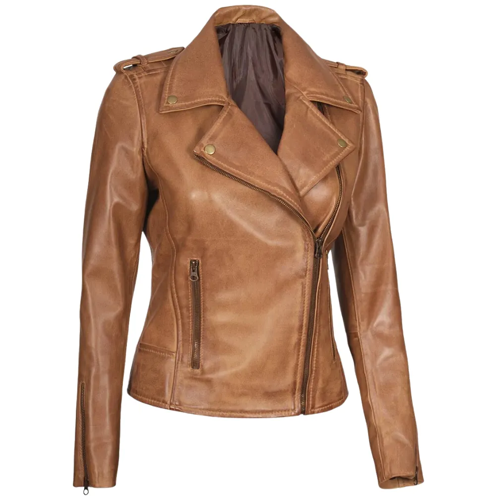 Moto Camel Leather Jacket Womens