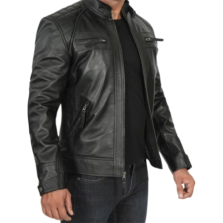 Black Cafe Racer Leather Jacket