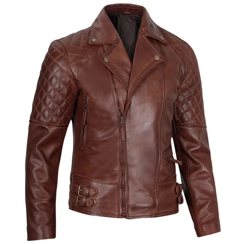 Brown Biker Leather Jacket Mens