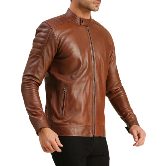 Brown Cafe Racer Leather Jacket