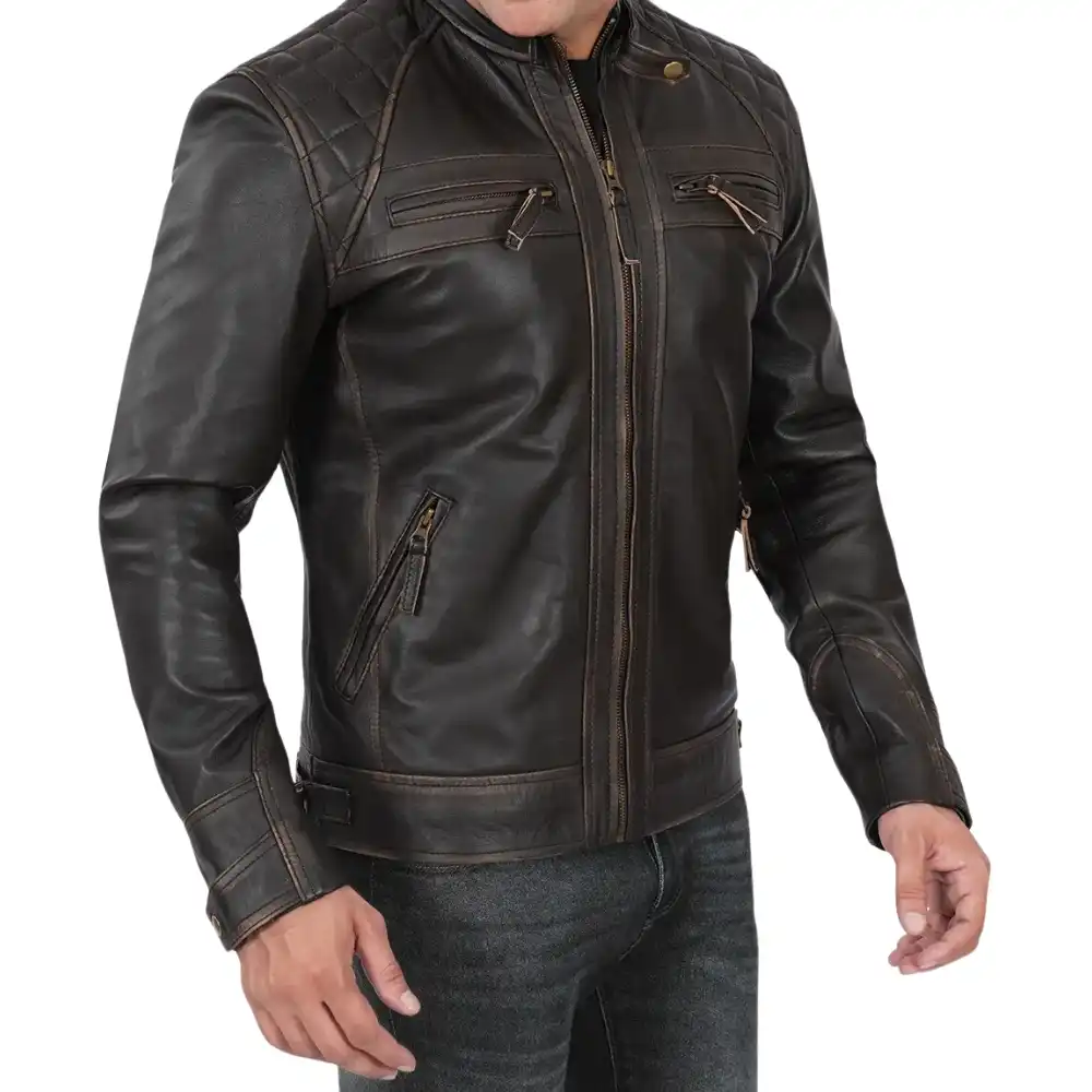 Distressed Brown Leather Jacket Mens