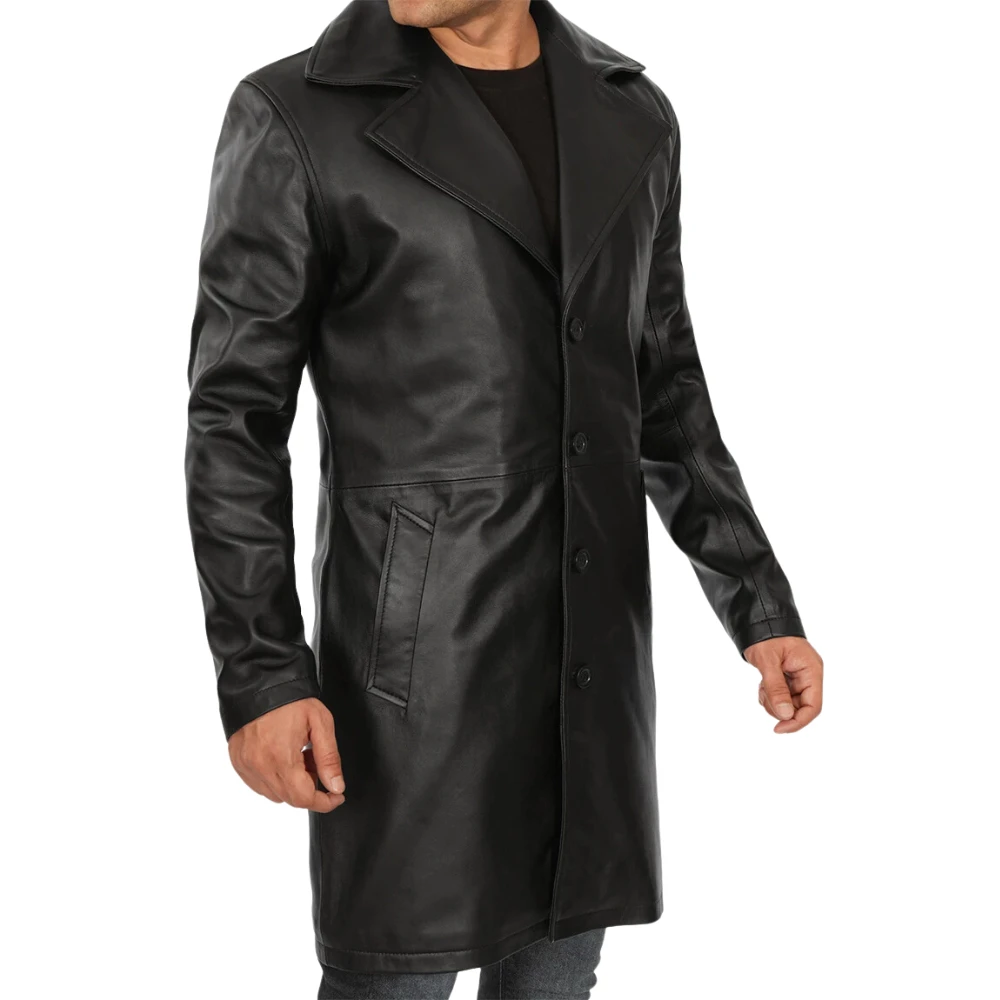 Real Lambskin Black Leather Coat