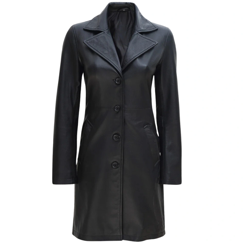 Long Black Petite Leather Coat Womens