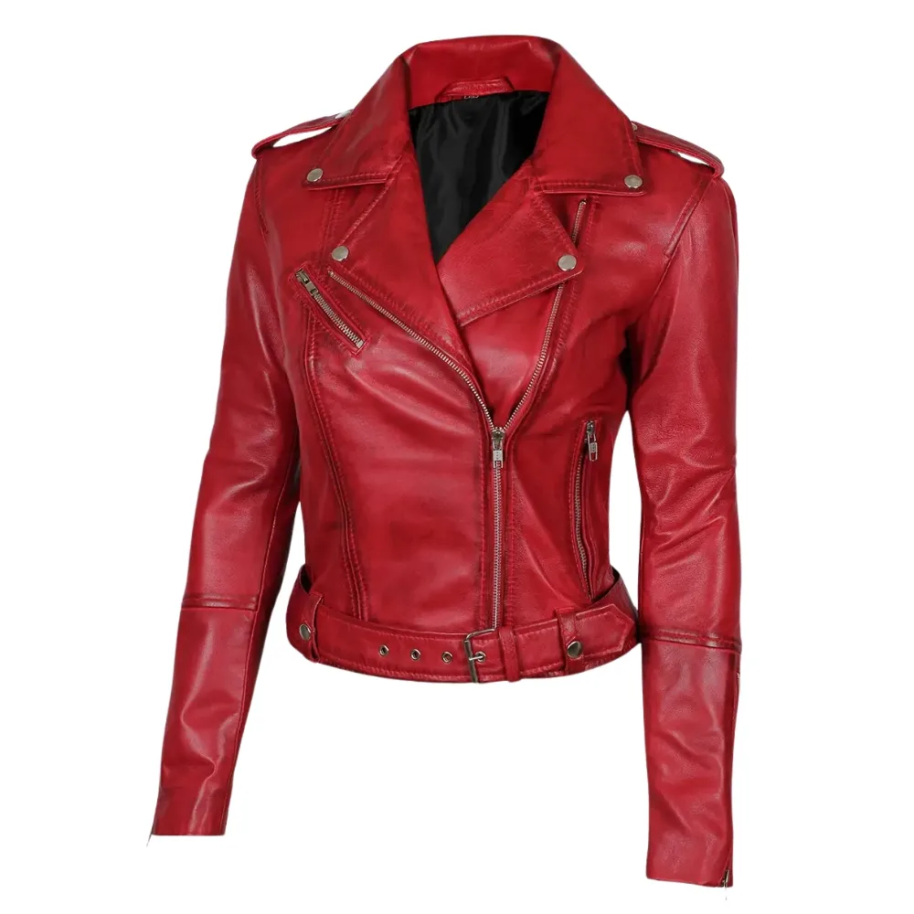 Red Leather Biker Jacket