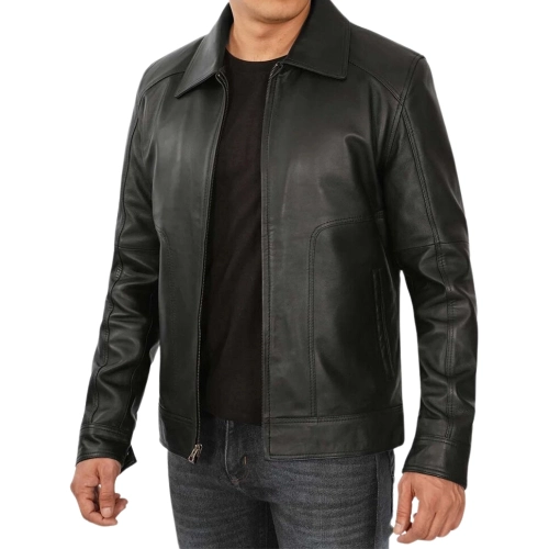 Reeves Black Leather Jacket Mens