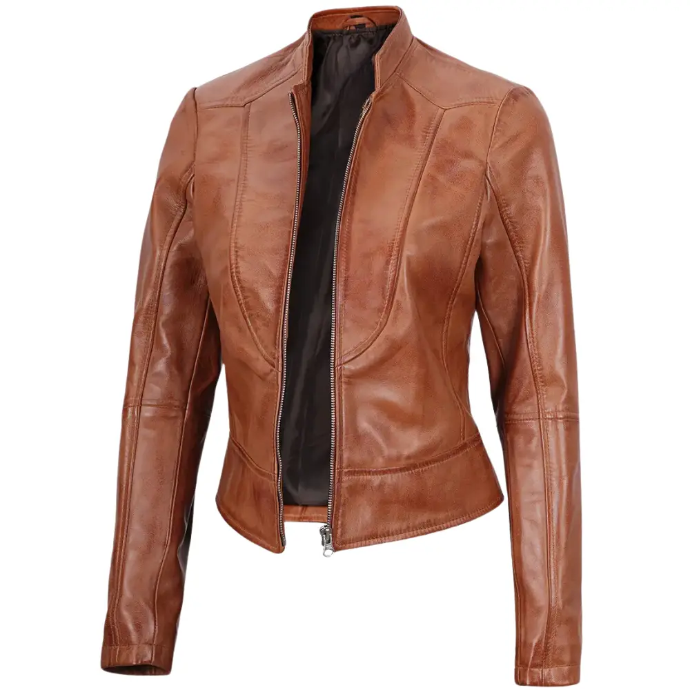 Tan Leather Biker Jacket Womens