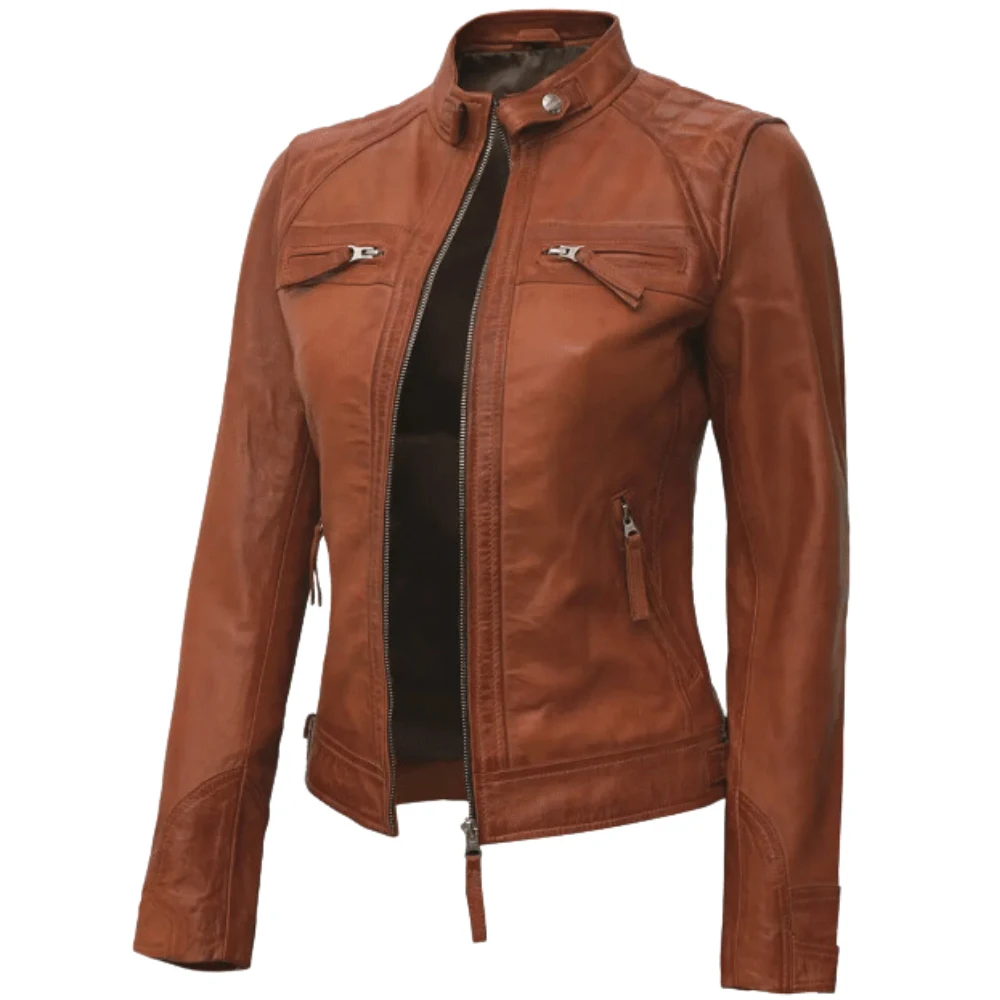 Cafe Racer Tan Leather Jacket