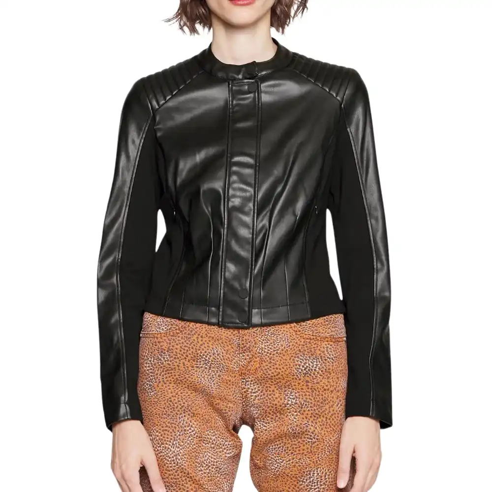 Black Quilted Leather Cafe Racer Jacket