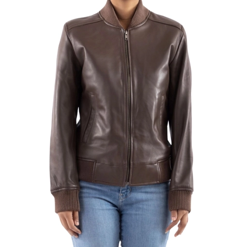 Real Lambskin Leather Bomber Jacket Brown